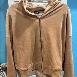 Express Thread Camel Zip-Up Velour Hoodie